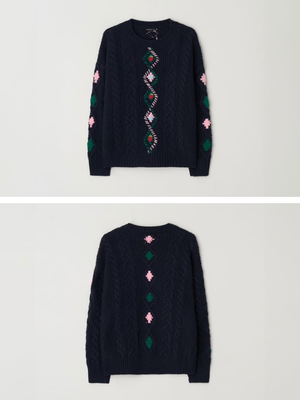 【LE SSERAFIM ウンチェ着用】Berry handmade point fisherman pullover knit / navy