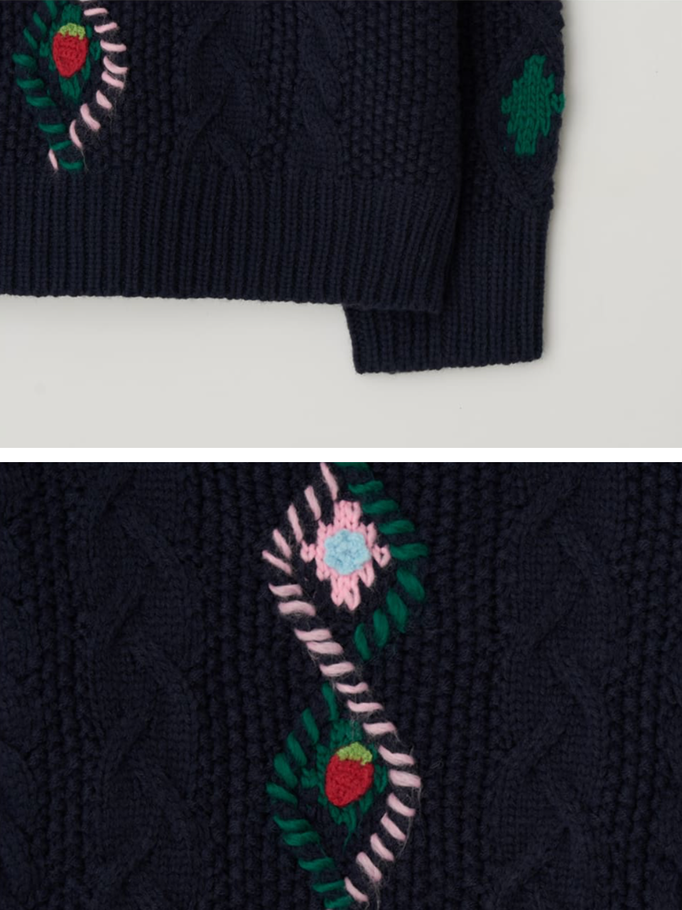 【LE SSERAFIM ウンチェ着用】Berry handmade point fisherman pullover knit / navy