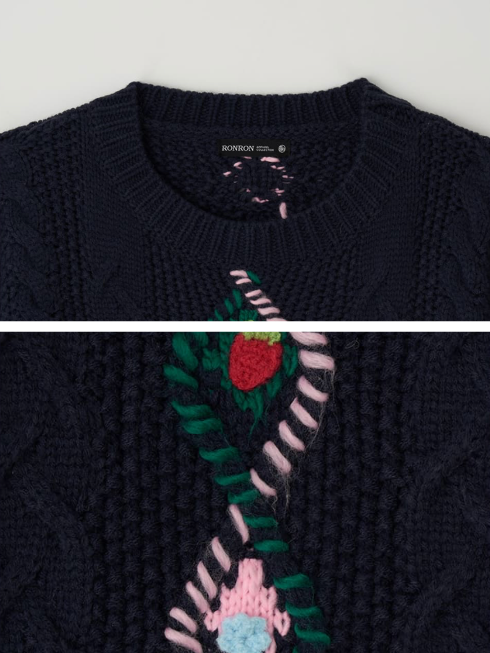 【LE SSERAFIM ウンチェ着用】Berry handmade point fisherman pullover knit / navy