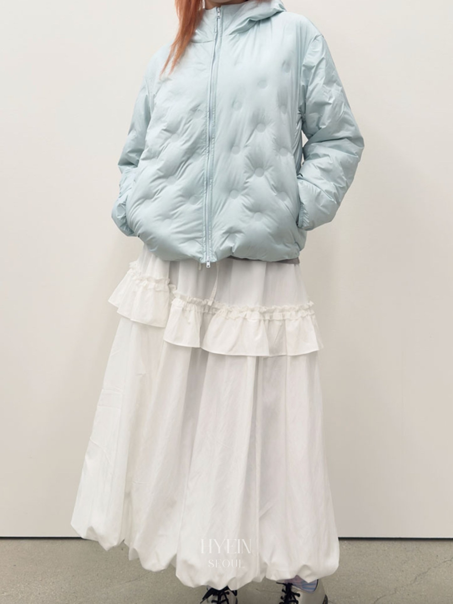 Bonded dot down jacket / blue【ILLIT モカ着用】