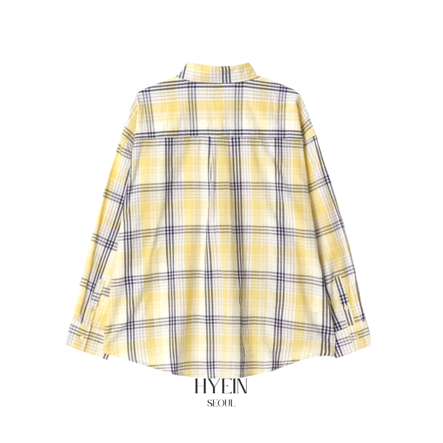 【ILLIT ウォンヒ着用】Check stitch heart pocket over fit shirt yellow