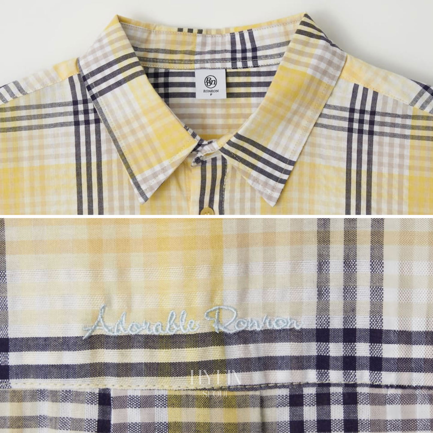 Check stitch heart pocket over fit shirt yellow【ILLIT wonhee】
