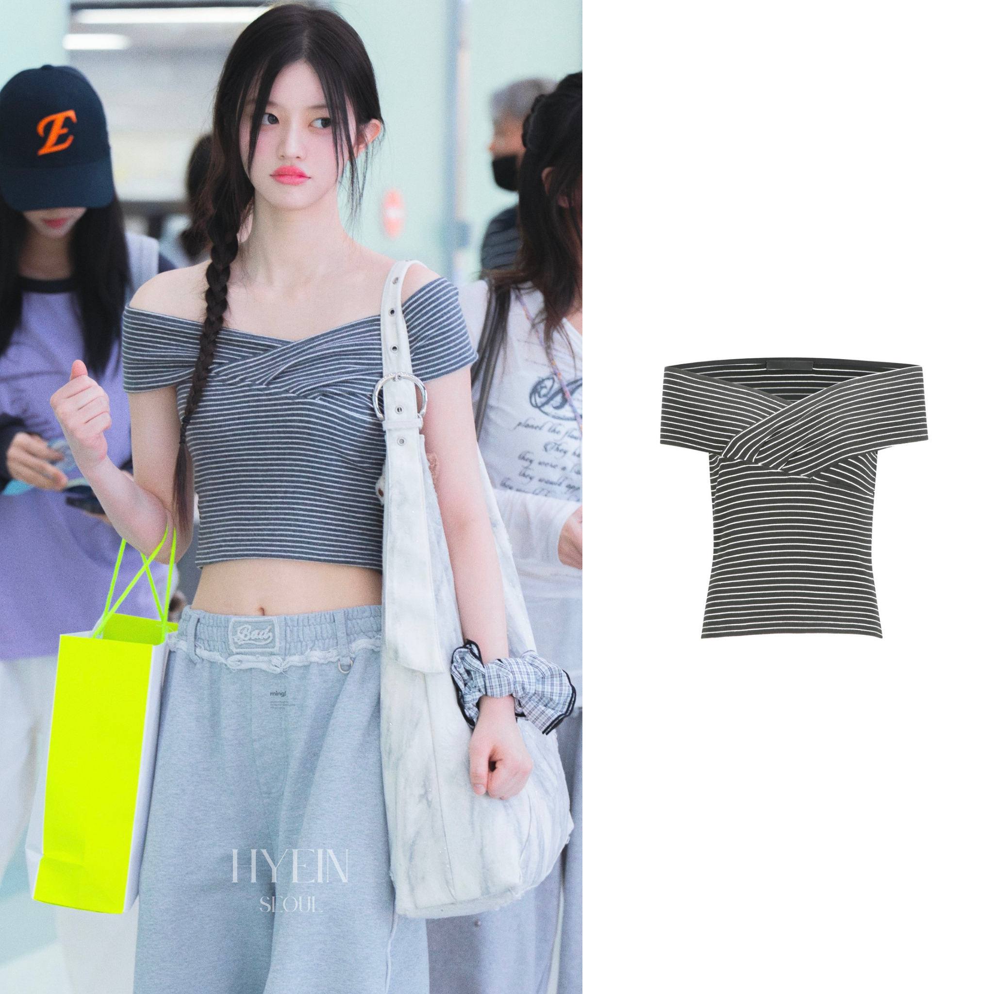 Cross over off shoulder top / grey【ILLIT ミンジュ着用】 – hyein