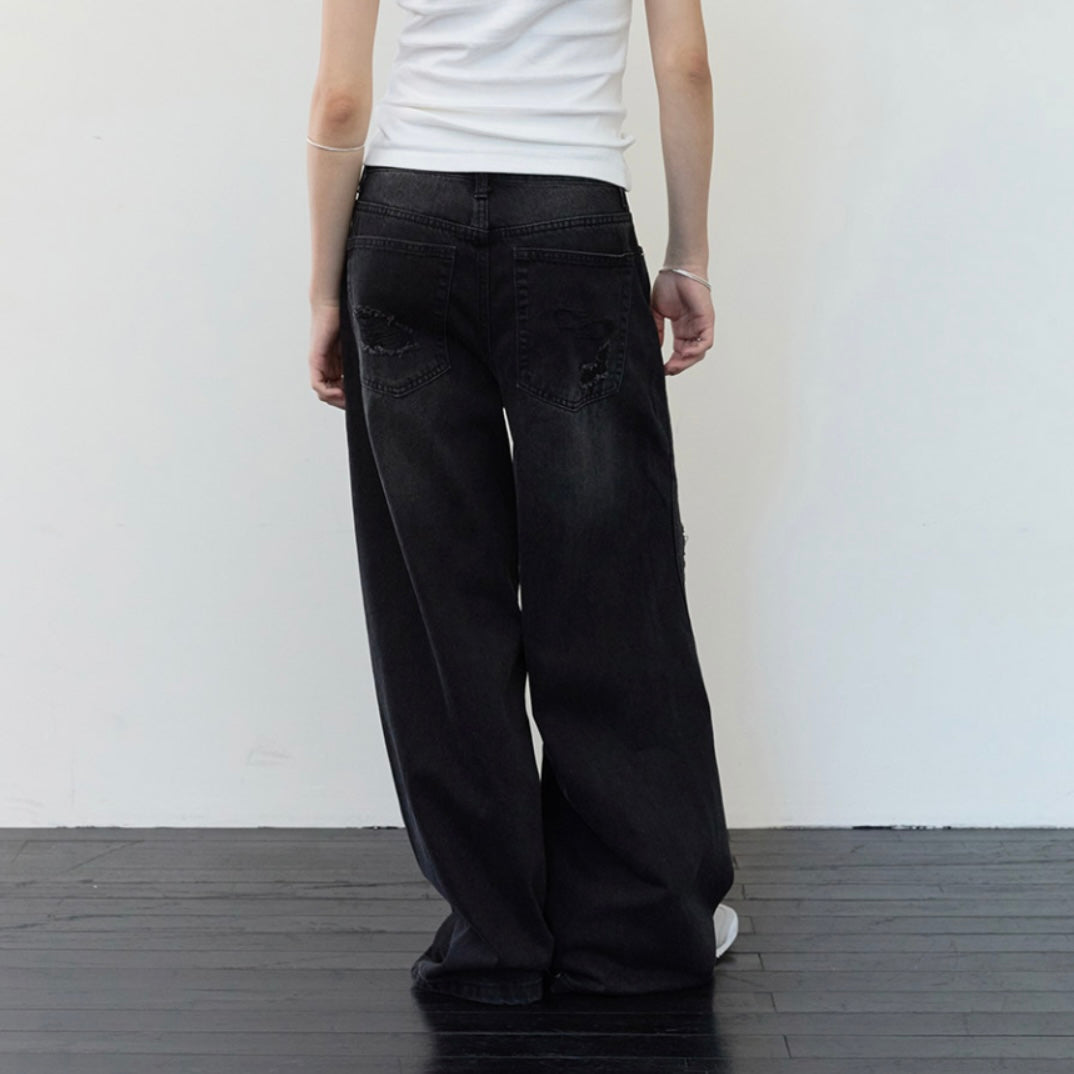 【aespa ジゼル着用】Curved damage wide jeans