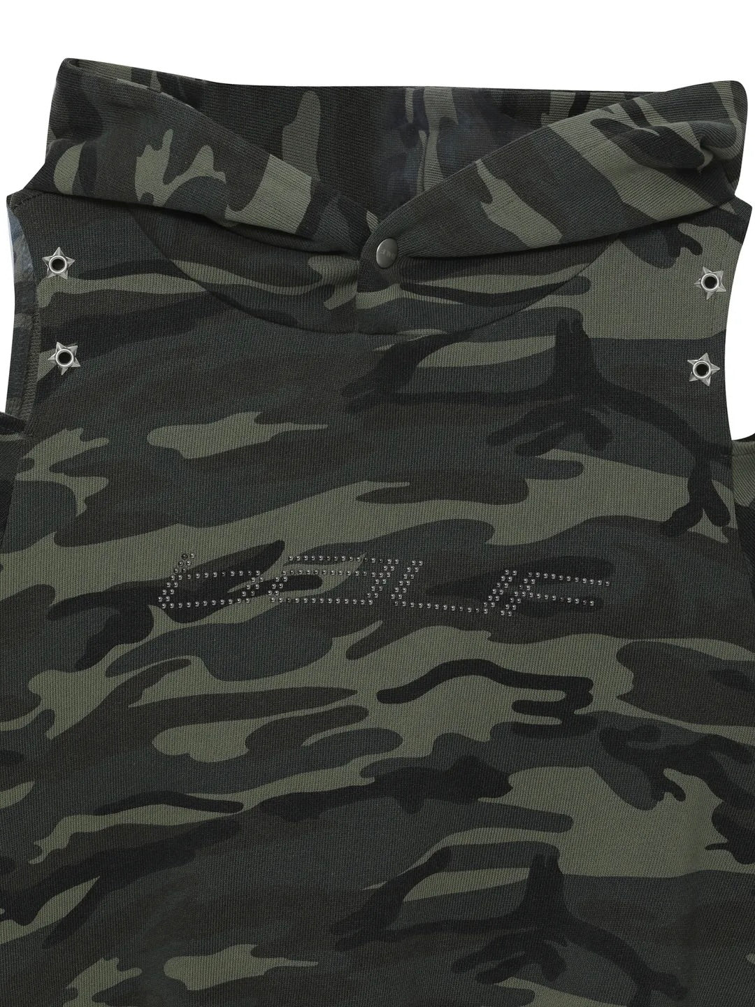 【Hearts2Hearts イアン着用】Cutout off-shoulder crop hoodie / camo