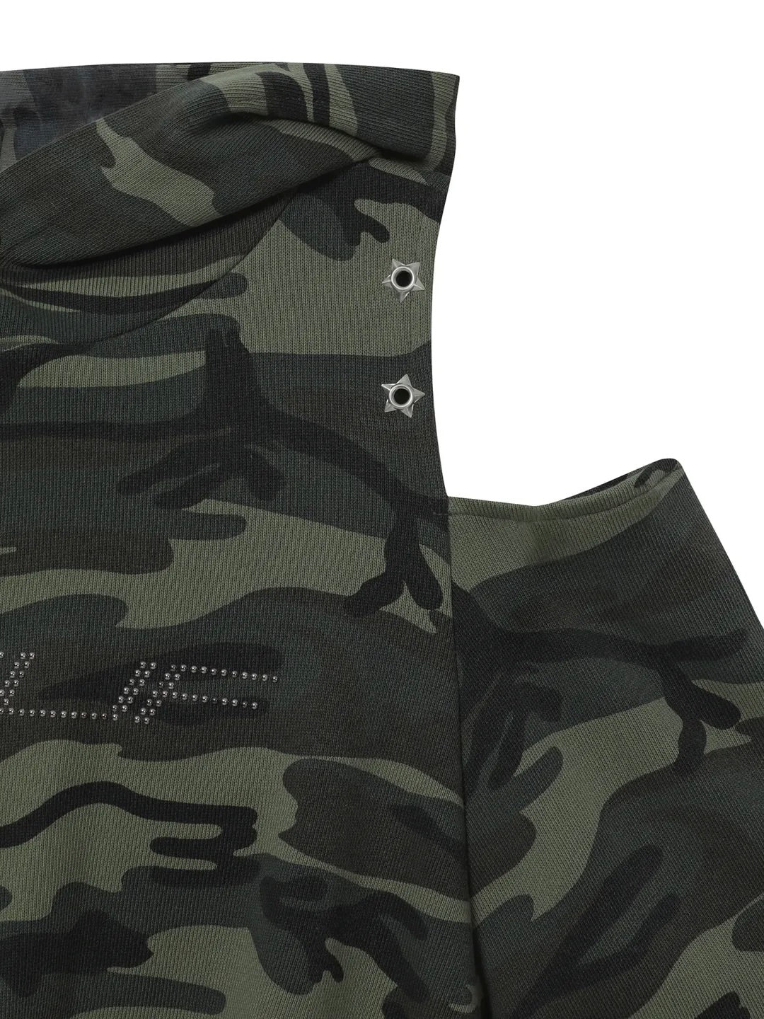【Hearts2Hearts イアン着用】Cutout off-shoulder crop hoodie / camo