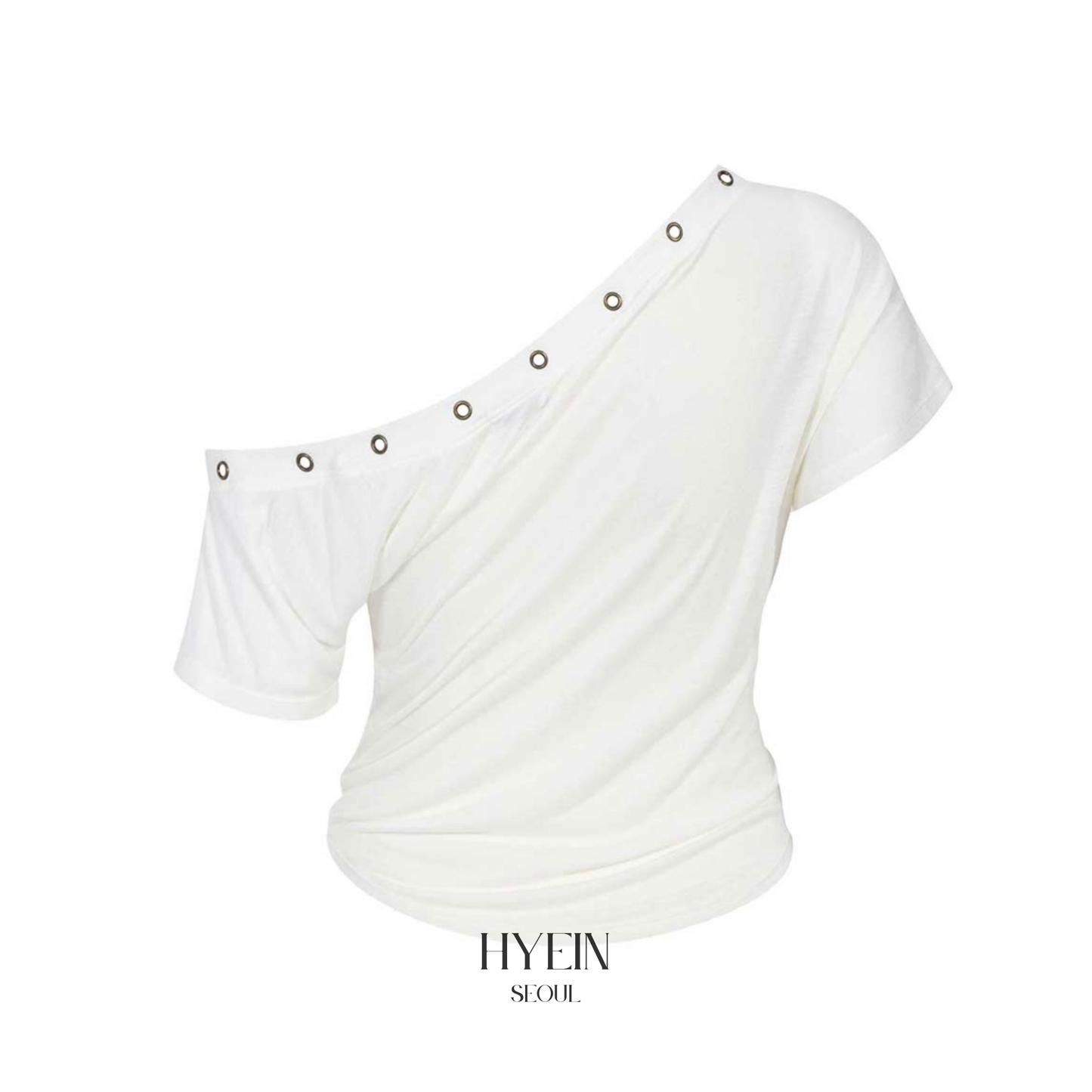 Harry button unbal shirring short top / ivory