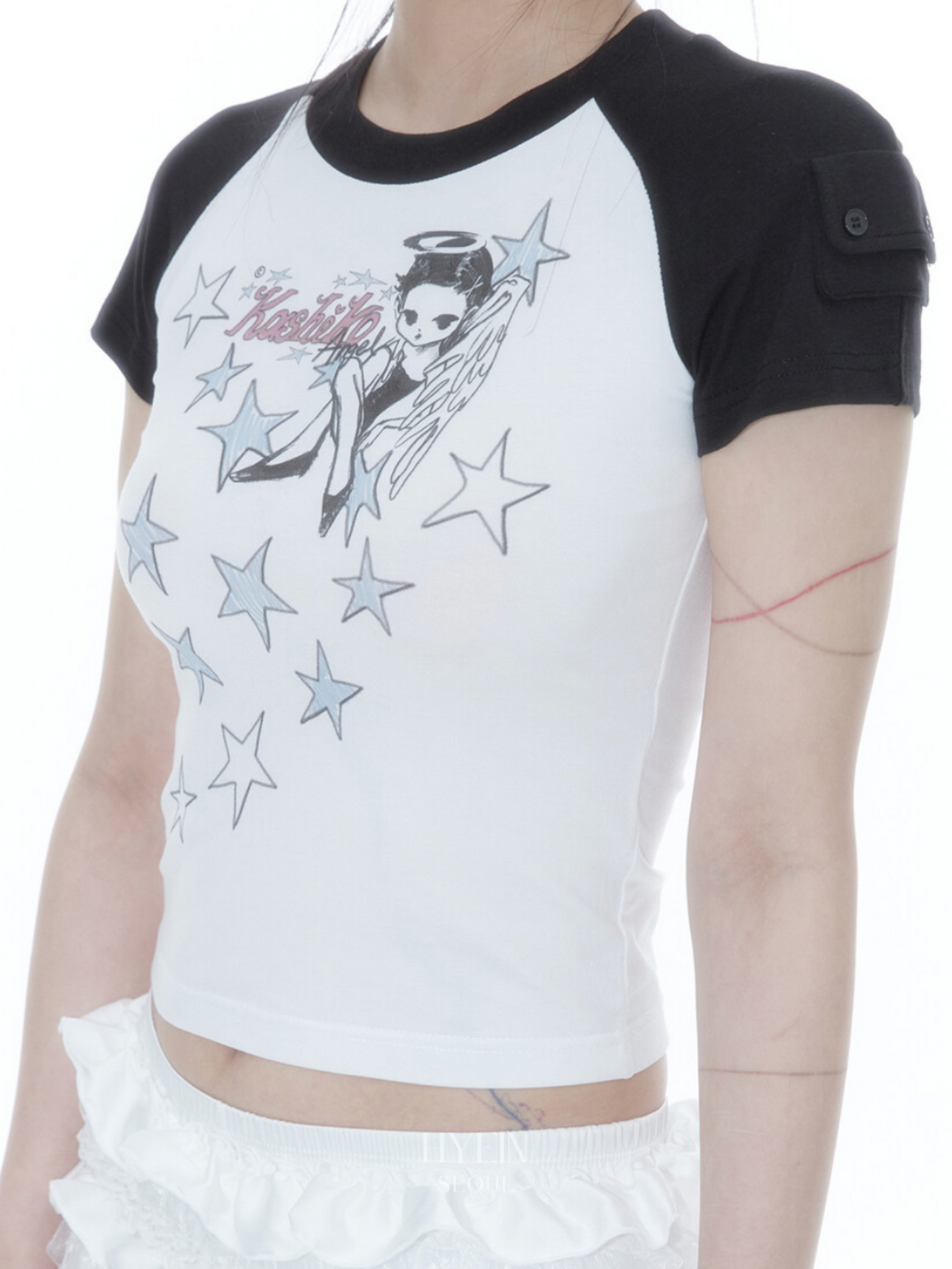 【ILLIT ミンジュ着用】Kashiko angelic pocket raglan t shirt