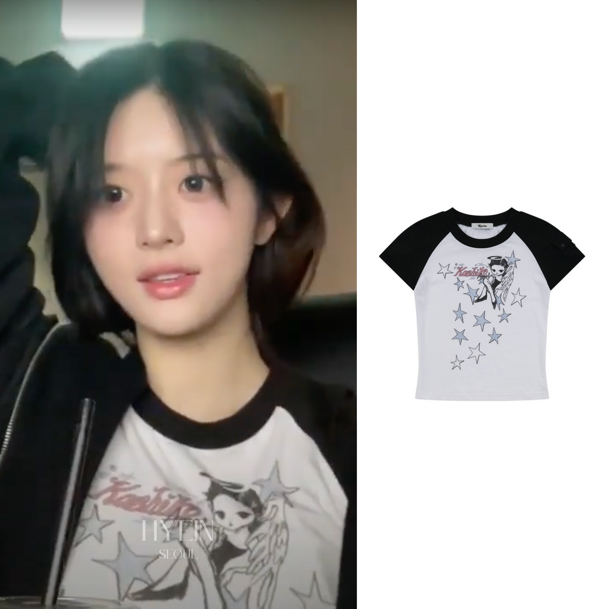 ILLIT ミンジュ着用】Kashiko angelic pocket raglan t shirt ILLIT ミンジュ着用】Kashiko angelic pocket raglan t shirt