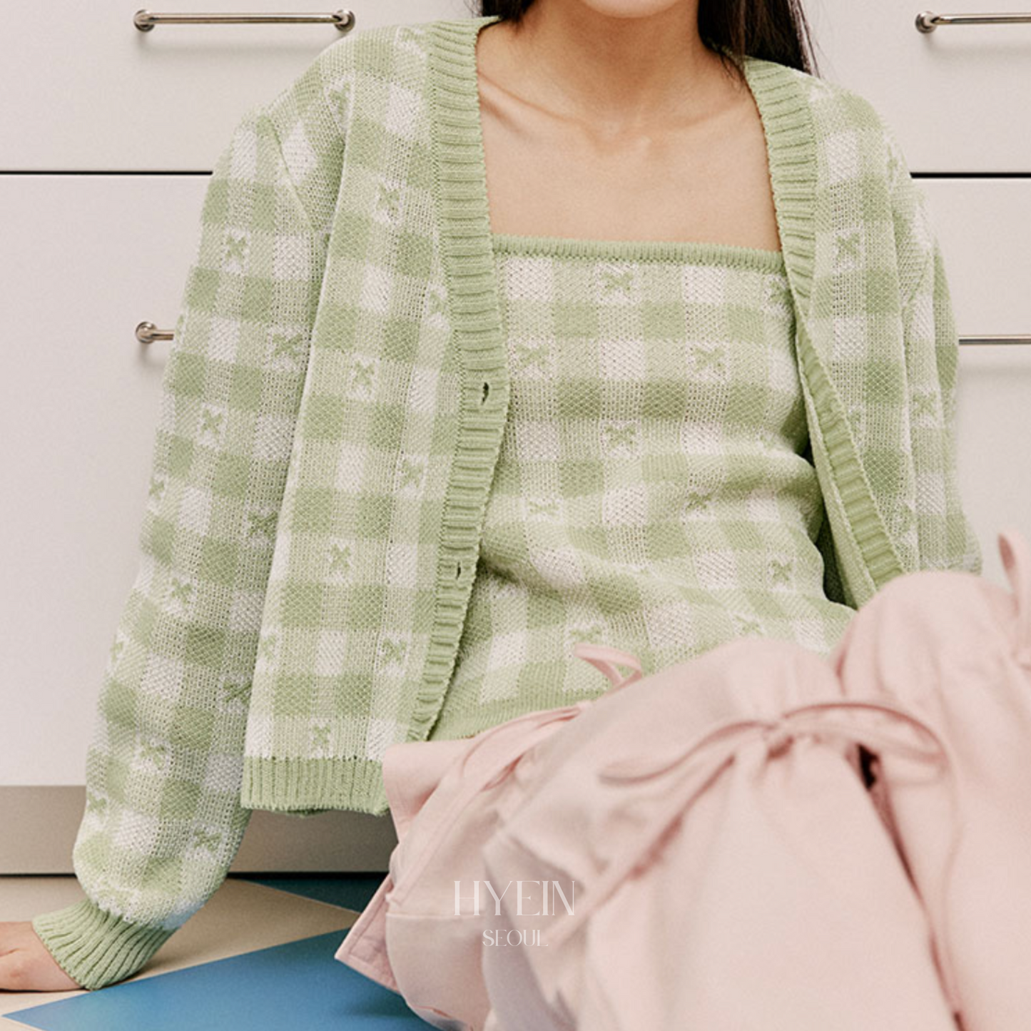 【aespa ウィンター着用】Lona knit cardigan set / light green