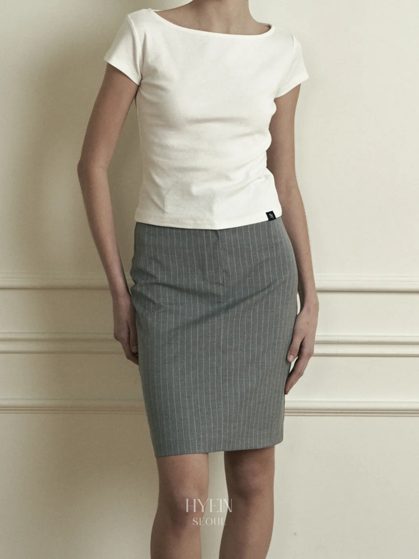 【NMIXX ヘウォン着用】Plain boat neck short sleeve / white