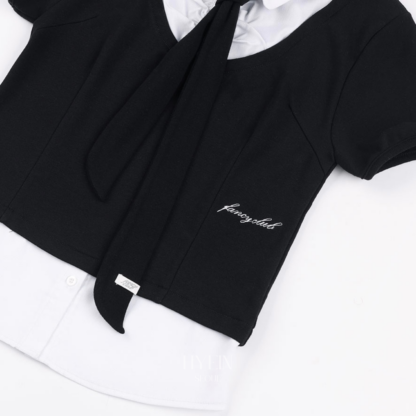Preppy ribbon tie shirt / black【ILLIT ミンジュ着用】