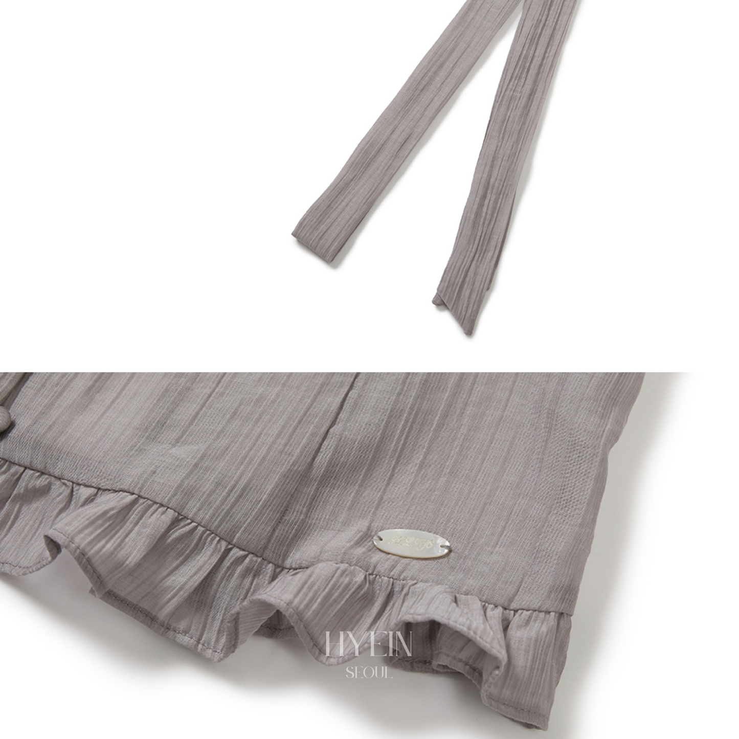 Ribbon tie square neck blouse / gray