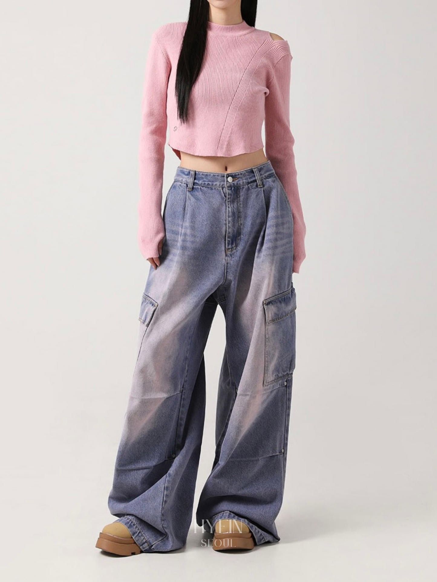 Side big cargo pants / vintage pink