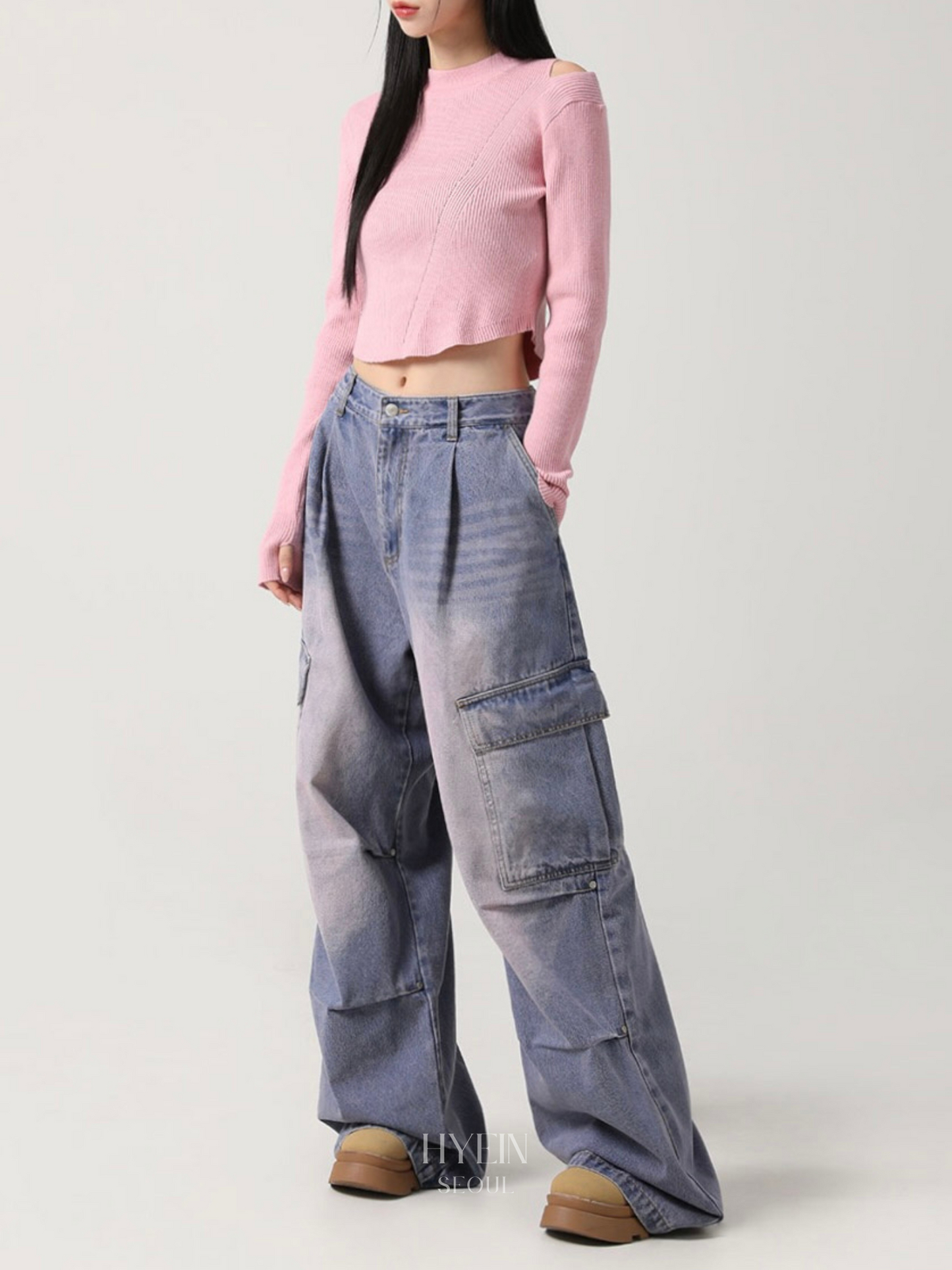 Side big cargo pants / vintage pink