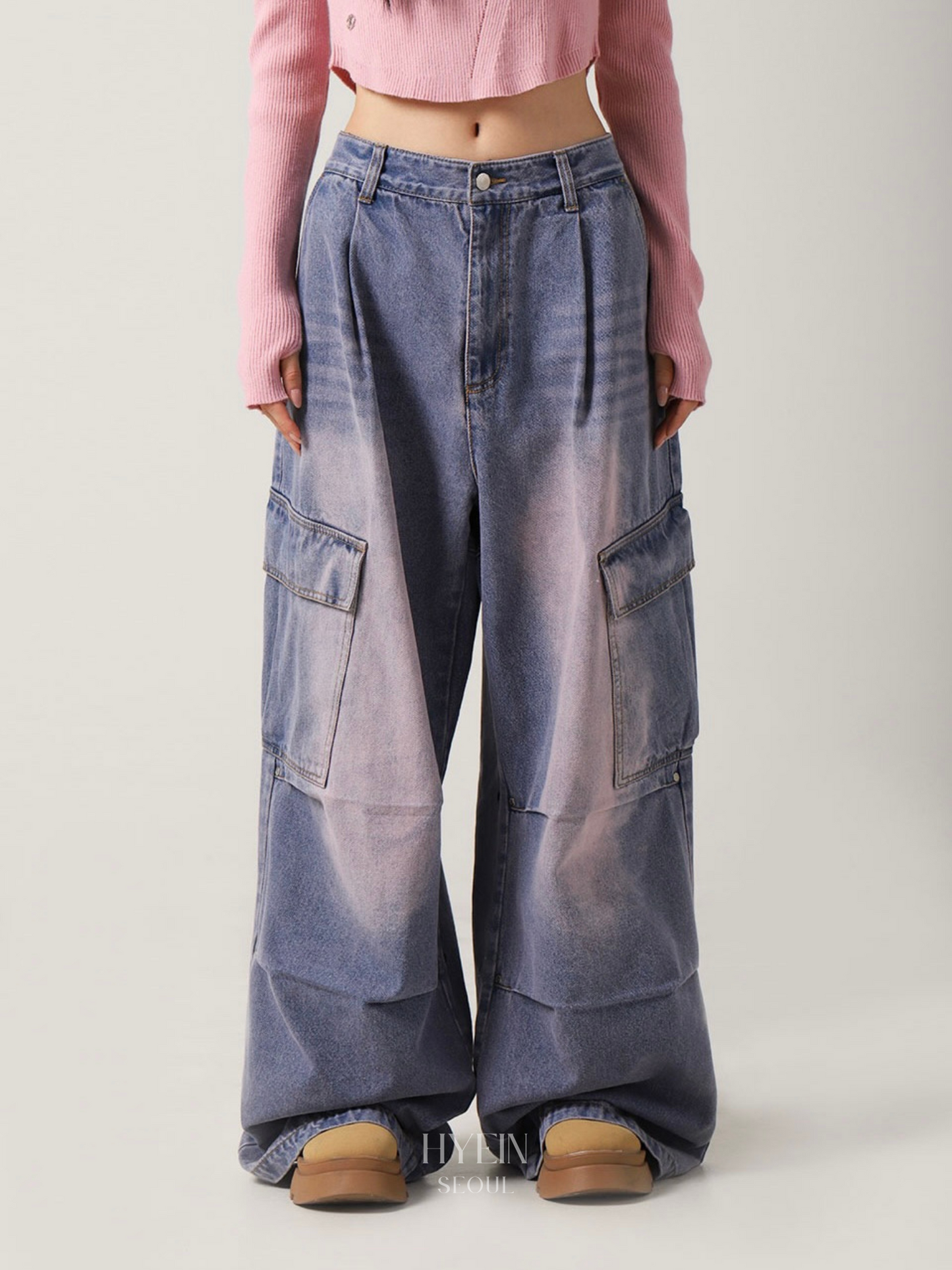 Side big cargo pants / vintage pink