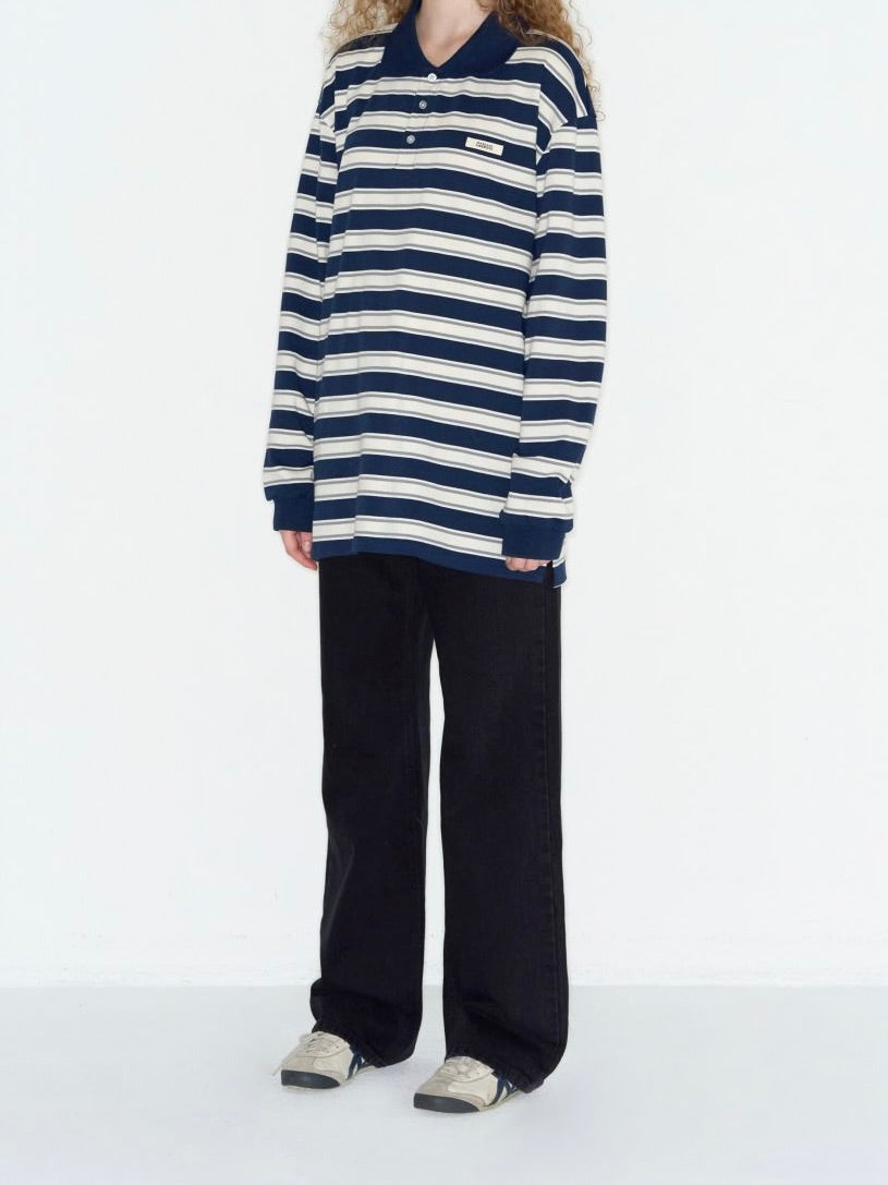 【ILLIT ミンジュ着用】Striped polo t-shirt / navy