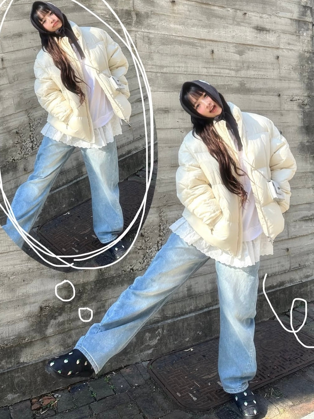 【IVE レイ着用】Torchon lace shirring layered long t shirt