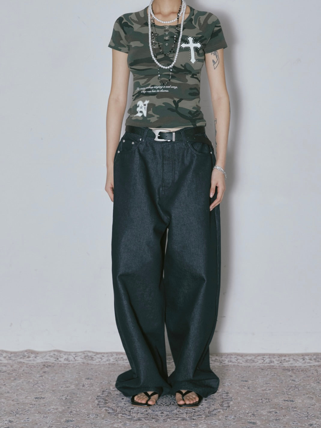 Vintage cross button down tee / camo