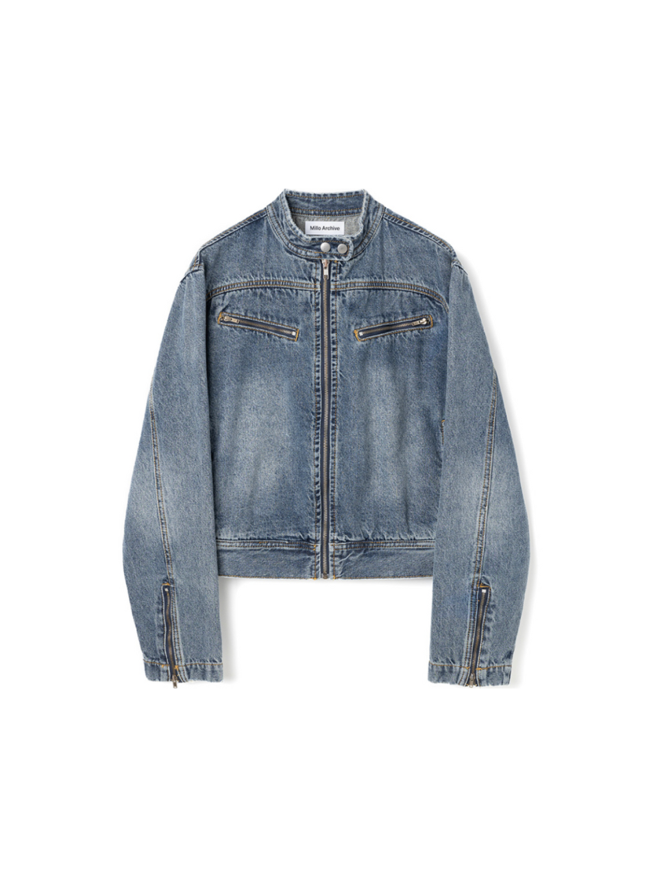 【aespa ウィンター着用】Washed denim racing jacket / vintage blue