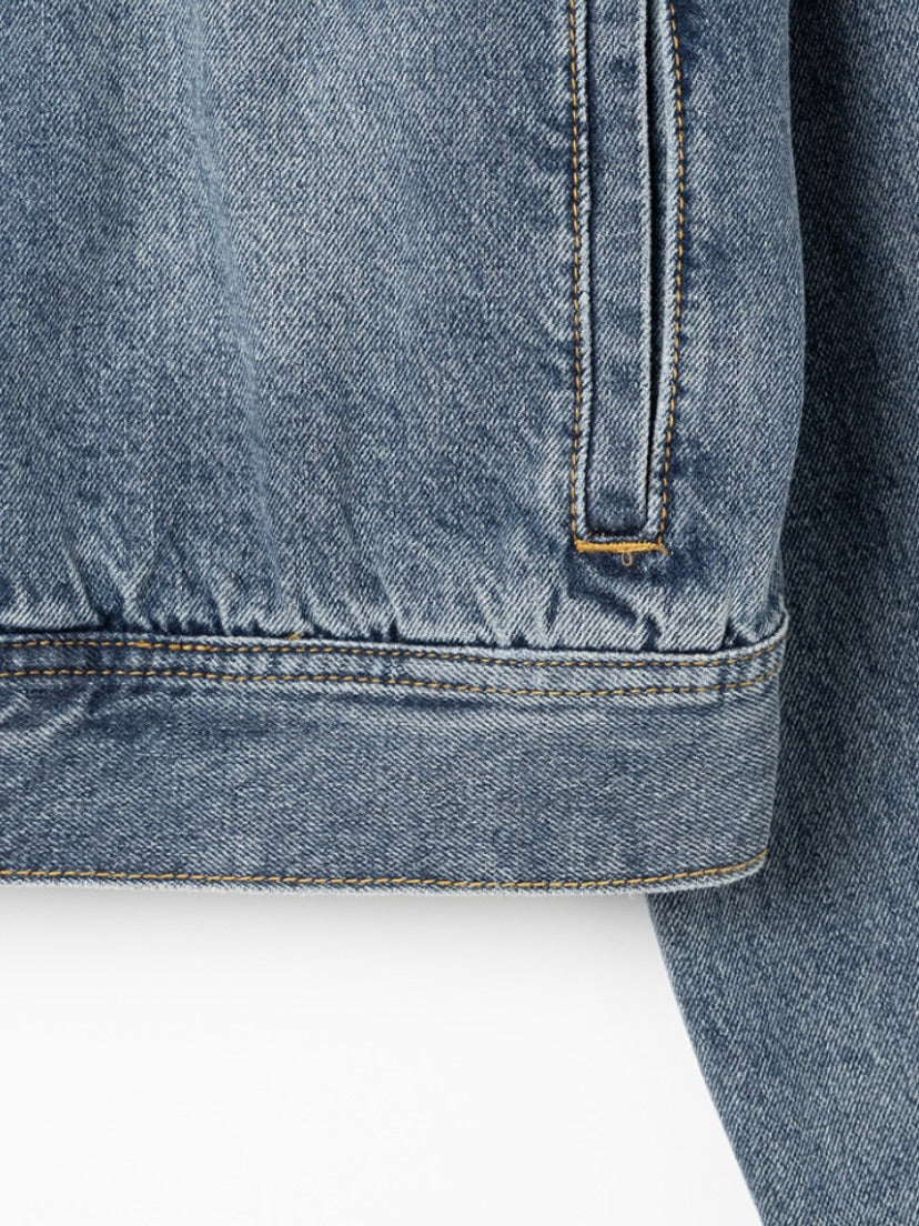 【aespa ウィンター着用】Washed denim racing jacket / vintage blue