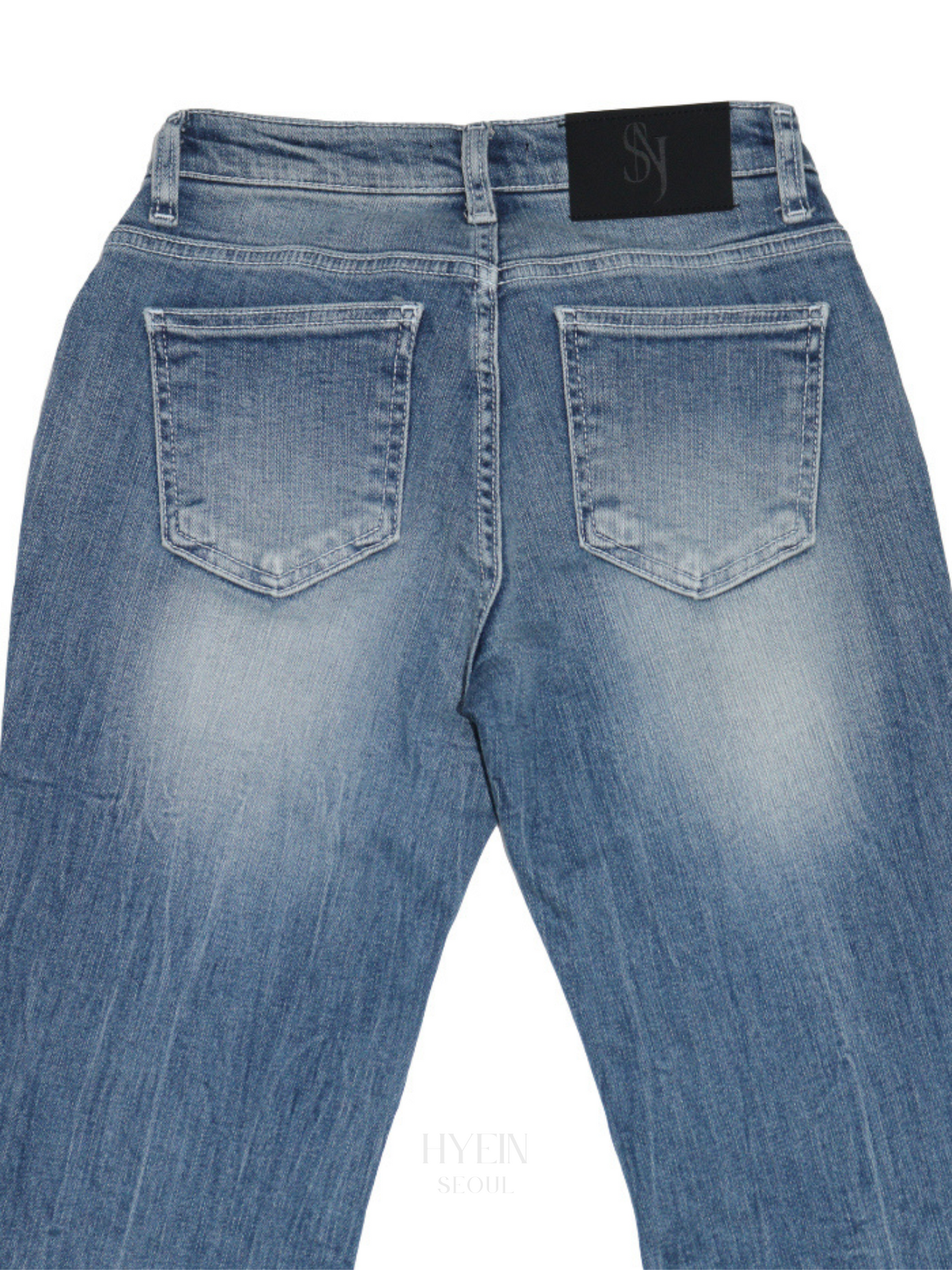 Wrinkle cat washing denim pants light blue