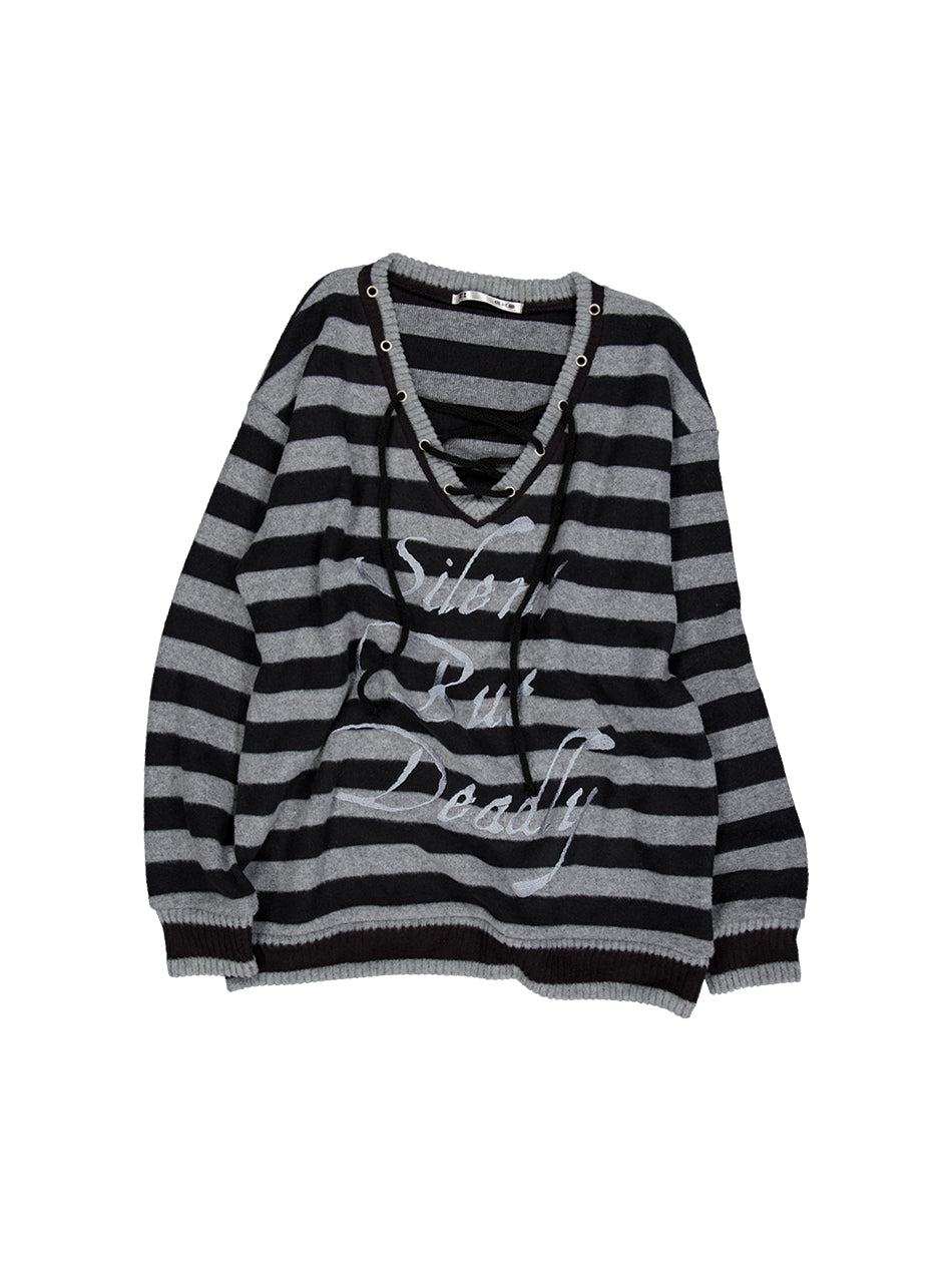 【aespa カリナ着用】Stripe v-neck mtm