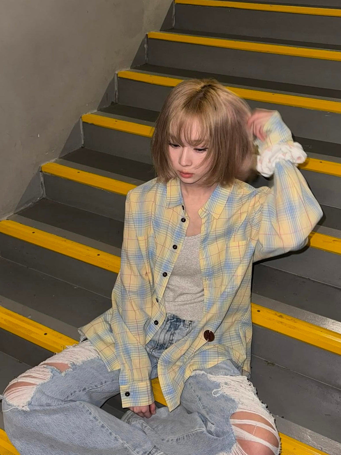 【aespa ウィンター着用】Summer light check shirt