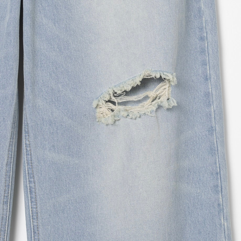 Belted damage wide jeans / washed blue【Hearts2Hearts(H2H) イアン着用】