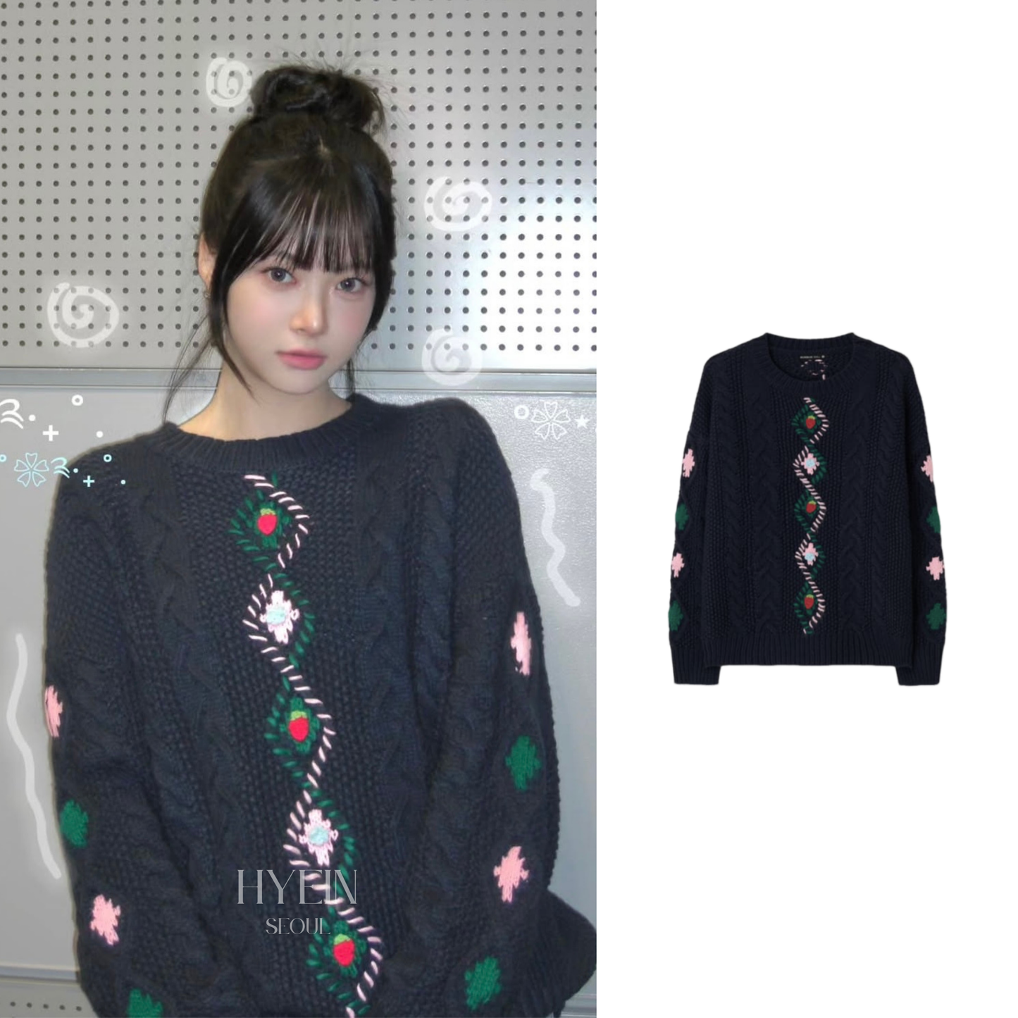 【LE SSERAFIM ウンチェ着用】Berry handmade point fisherman pullover knit / navy