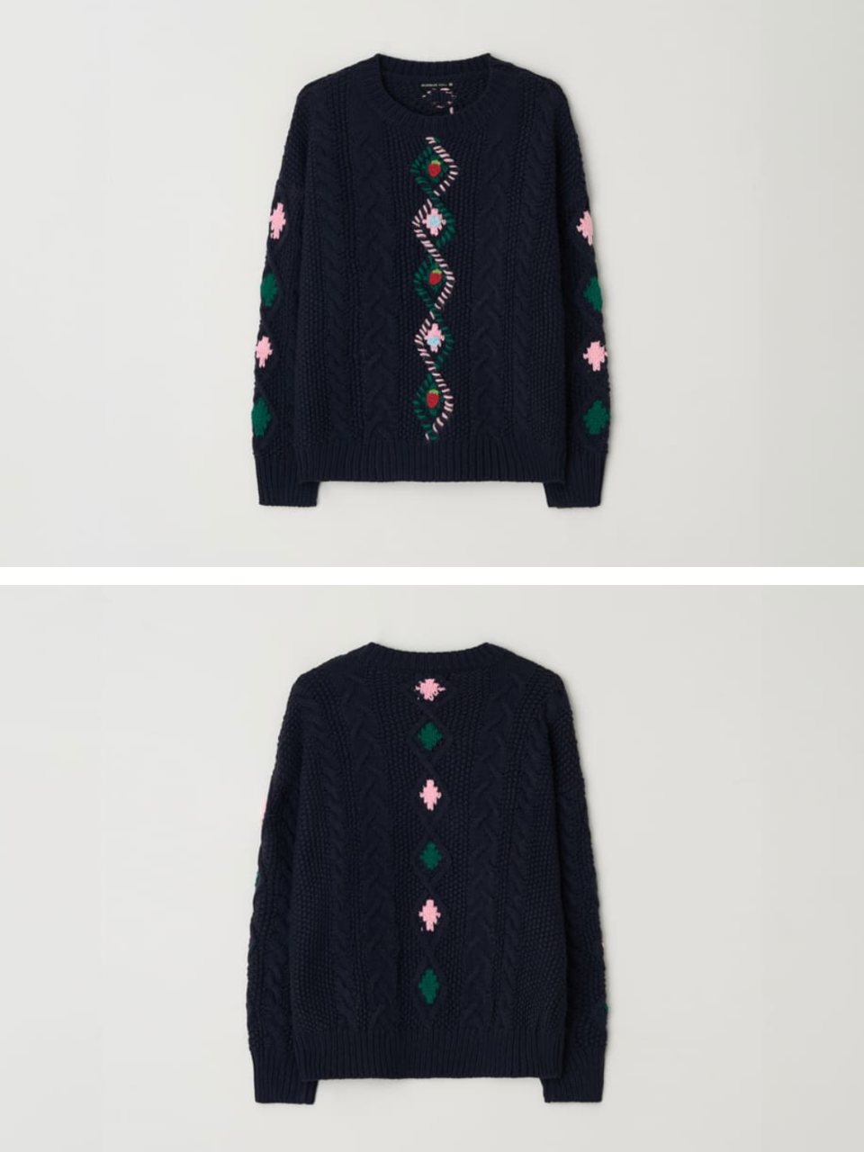 Berry handmade point fisherman pullover knit / navy