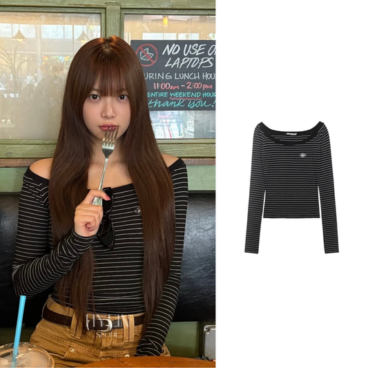 Beyond soft off-shoulder top / stripe black