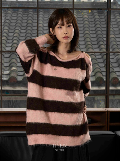 Block stripe off-shoulder knit【NMIXX sullyoon】