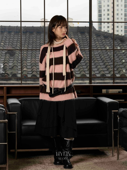 Block stripe off-shoulder knit【NMIXX sullyoon】