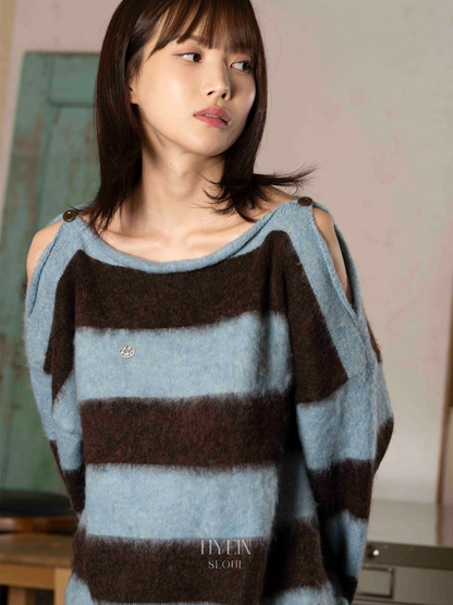 Block stripe off-shoulder knit【NMIXX sullyoon】