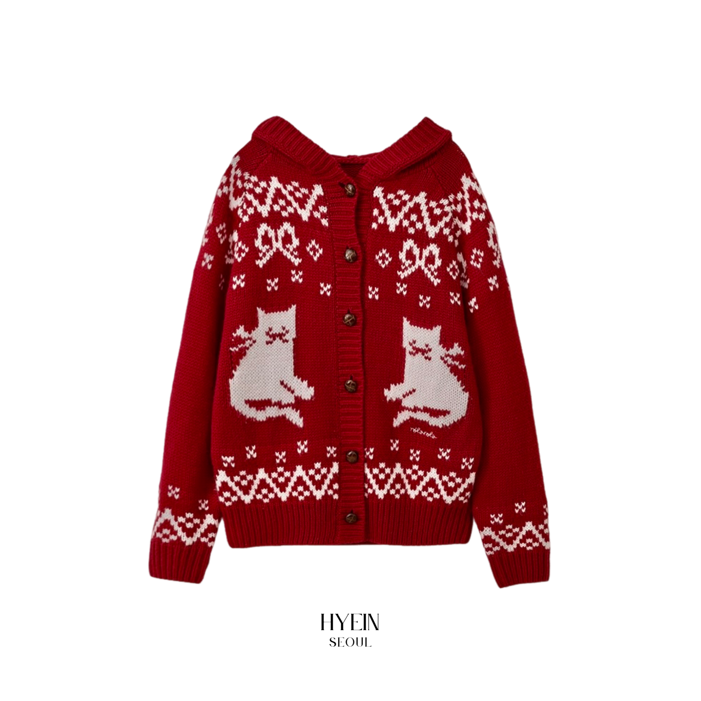 Cat jacquard hoodie cardigan red【IVE ウォニョン着用】