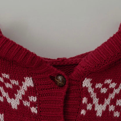 Cat jacquard hoodie cardigan red【IVE ウォニョン着用】