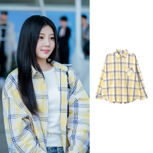 Check stitch heart pocket over fit shirt yellow