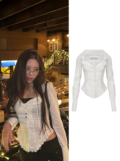 【ITZY ユナ着用】Clover leaf neck blouse