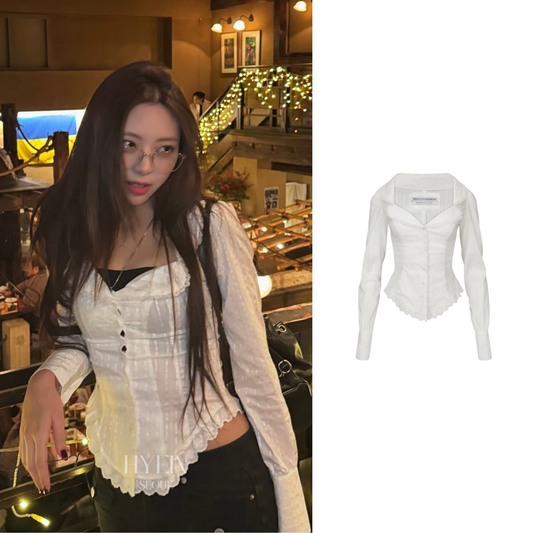 【ITZY ユナ着用】Clover leaf neck blouse
