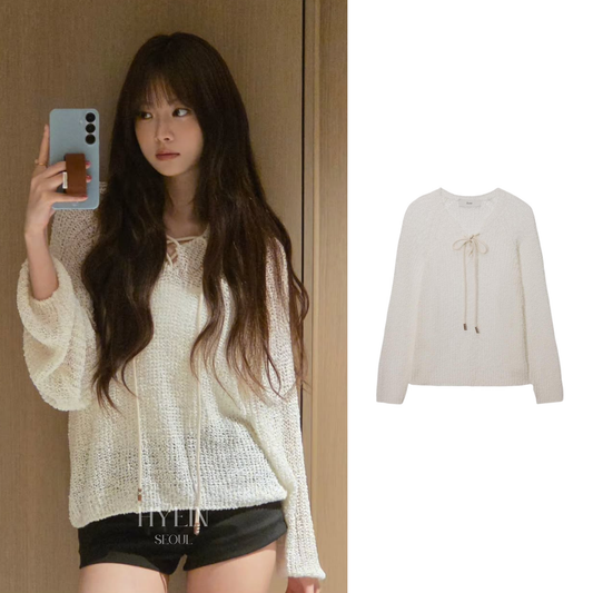 Crochet edge trim knit cream