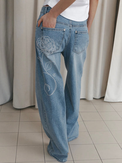C ROSE HOTFIX WIDE DENIM PANTS/ LIGHT BLUE【IVE レイ着用】