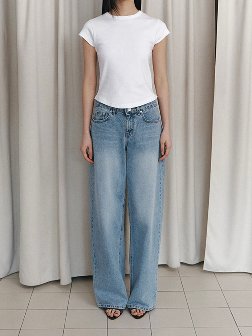 C ROSE HOTFIX WIDE DENIM PANTS/ LIGHT BLUE【IVE レイ着用】
