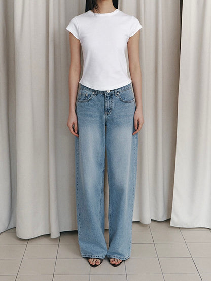 C ROSE HOTFIX WIDE DENIM PANTS/ LIGHT BLUE【IVE レイ着用】