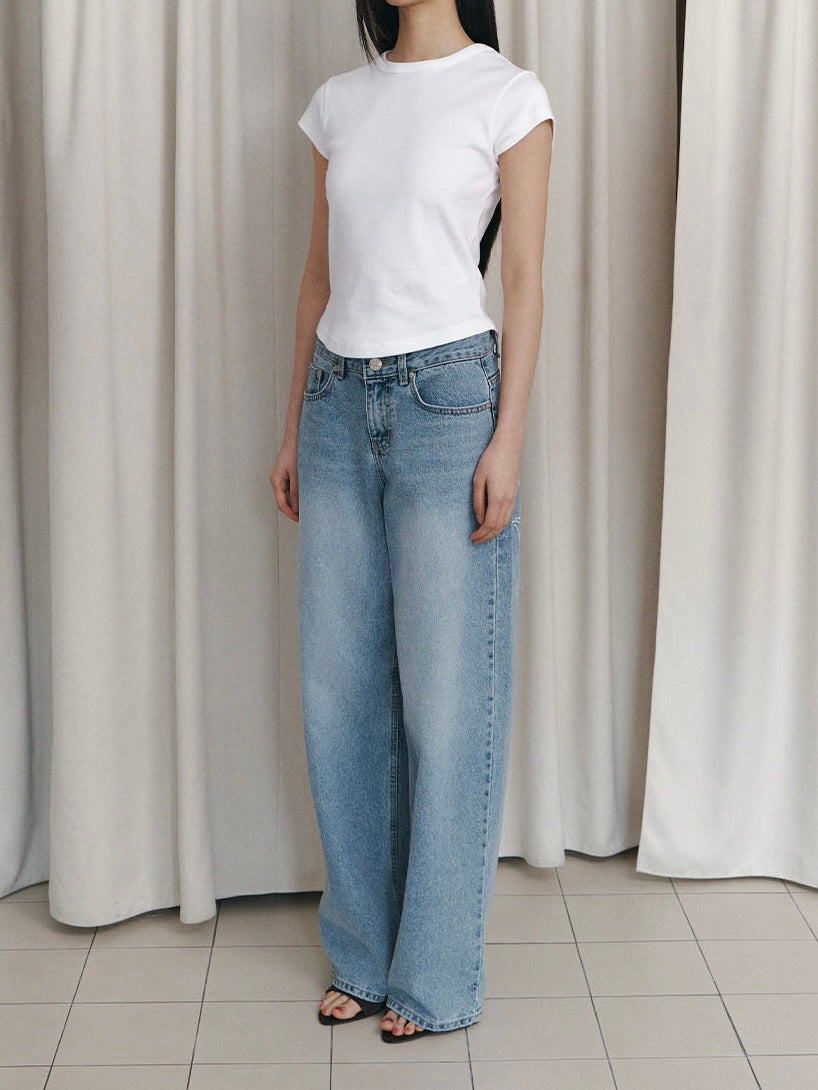 C ROSE HOTFIX WIDE DENIM PANTS/ LIGHT BLUE【IVE レイ着用】