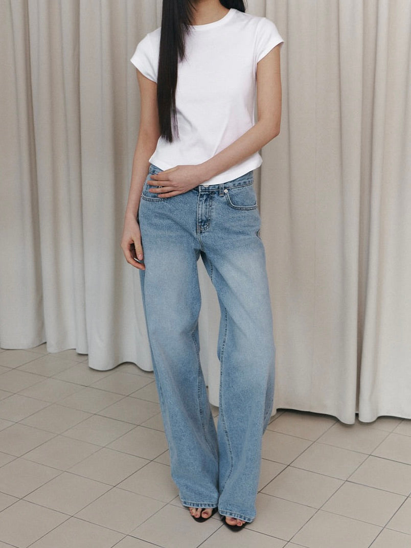 C ROSE HOTFIX WIDE DENIM PANTS/ LIGHT BLUE【IVE レイ着用】