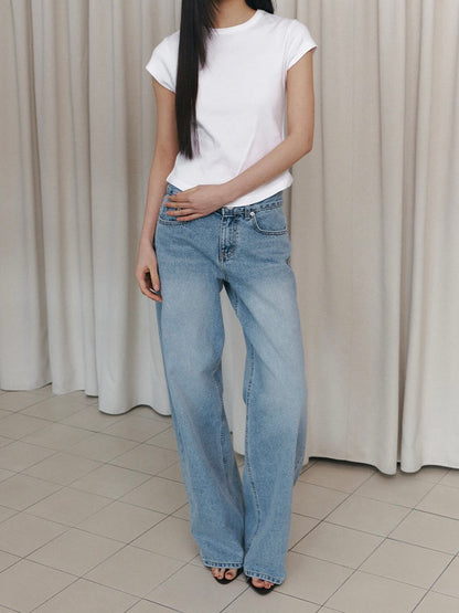 C ROSE HOTFIX WIDE DENIM PANTS/ LIGHT BLUE【IVE レイ着用】