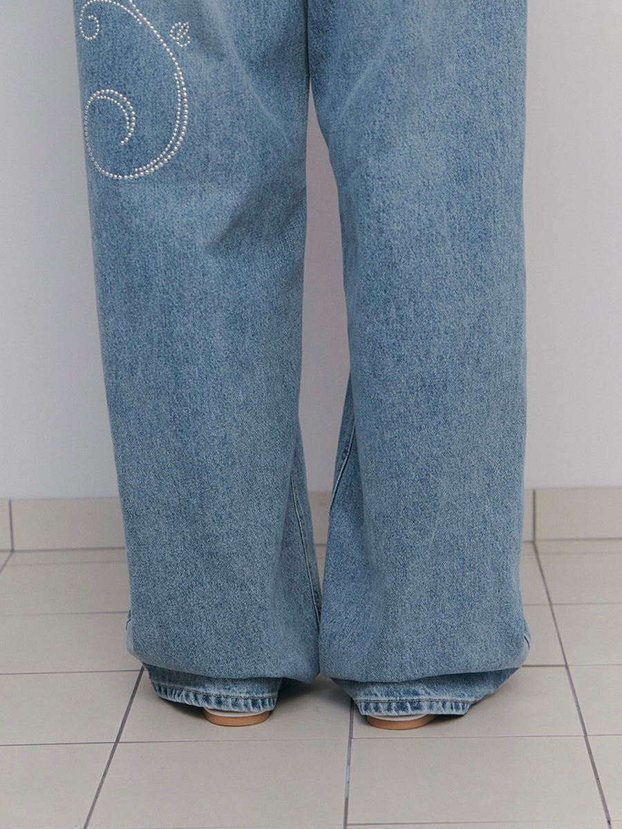 C ROSE HOTFIX WIDE DENIM PANTS/ LIGHT BLUE【IVE レイ着用】