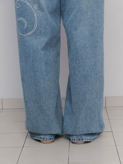 C ROSE HOTFIX WIDE DENIM PANTS/ LIGHT BLUE【IVE レイ着用】