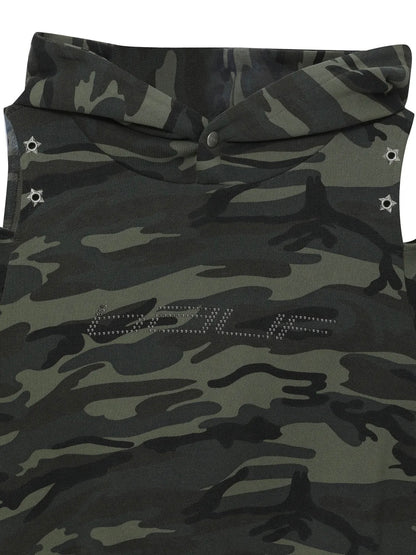 【Hearts2Hearts イアン着用】Cutout off-shoulder crop hoodie / camo